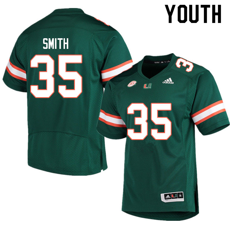 Adidas Miami Hurricanes Youth #35 Zac Smith College Football Jerseys Sale-Green